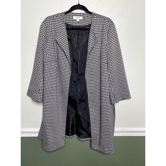 Nine West Open Front Houndstooth Lapel Blazer Jacket Black White Womens Large - Picture 3 of 11
